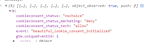 dataLayer for cookie consent banner - differentiated consent