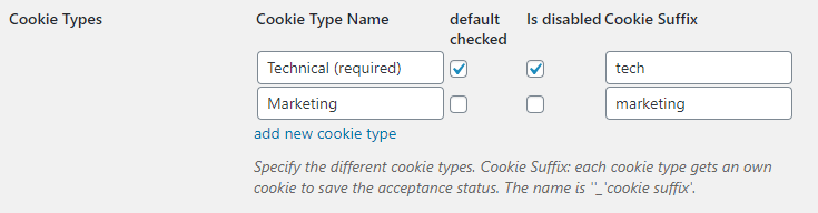 cookie consent types table