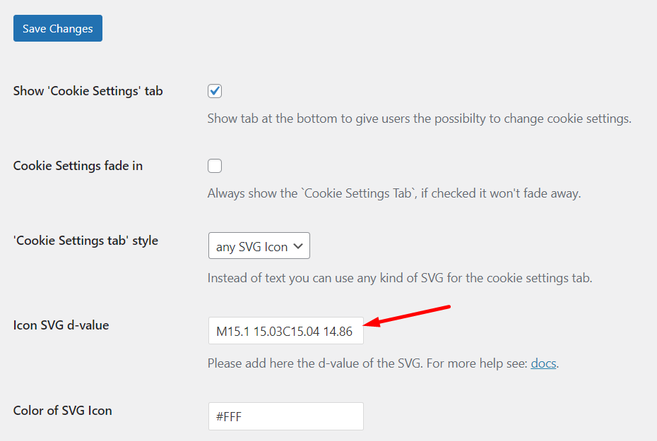how to set the d-value of the cookie settings tab