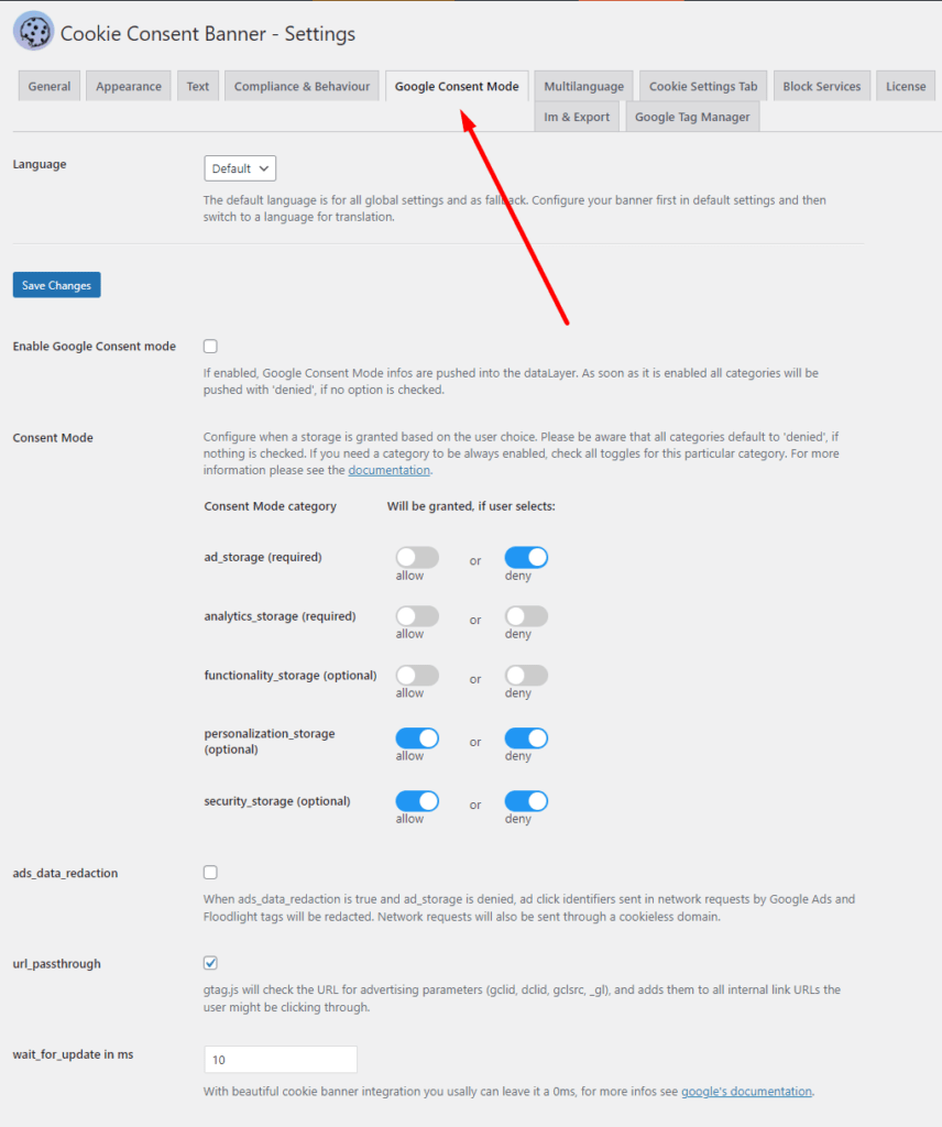 Overview of Consent mode v2 configurations for this WordPress Plugin