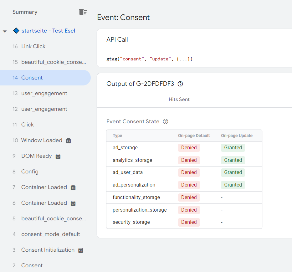 Tag Assistant result consent mode v2 update marketing tags