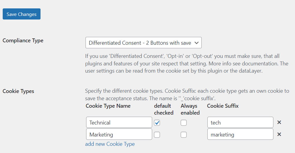 Cookie Banner Configuration Example - differentiated consent